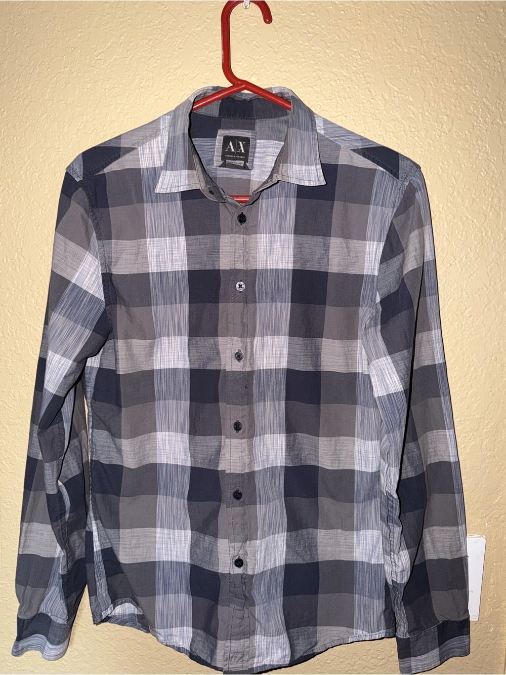 A/X Armani Exchange Men's Black and Gray Plaid Button-Down Shirt